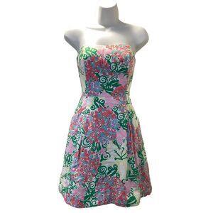 Lilly Pulitzer Strapless Payton Butterfly Floral Print Crinoline 90’s Dress 2 XS